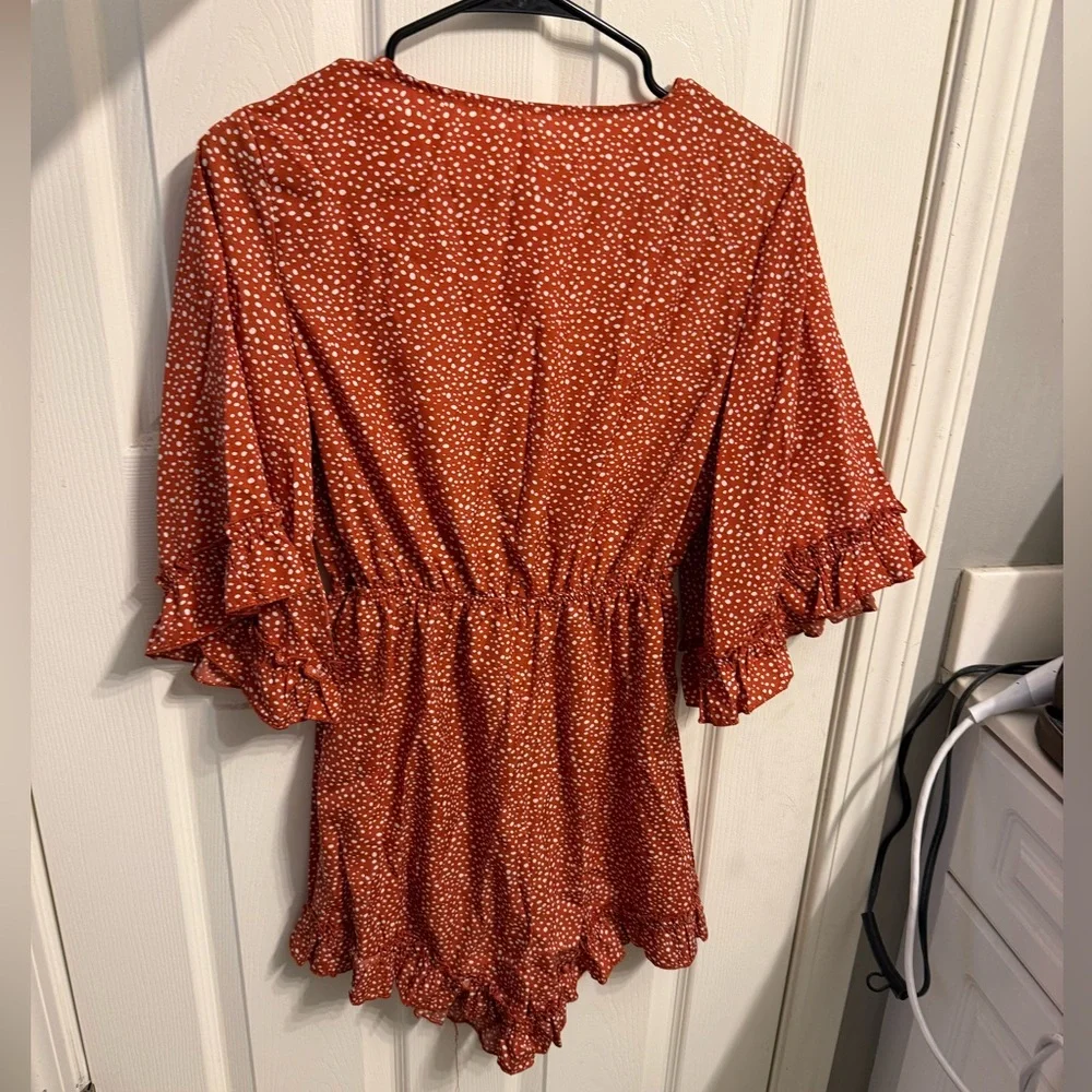 Rust Polka Dot Ruffle Romper - Picture 2 of 2